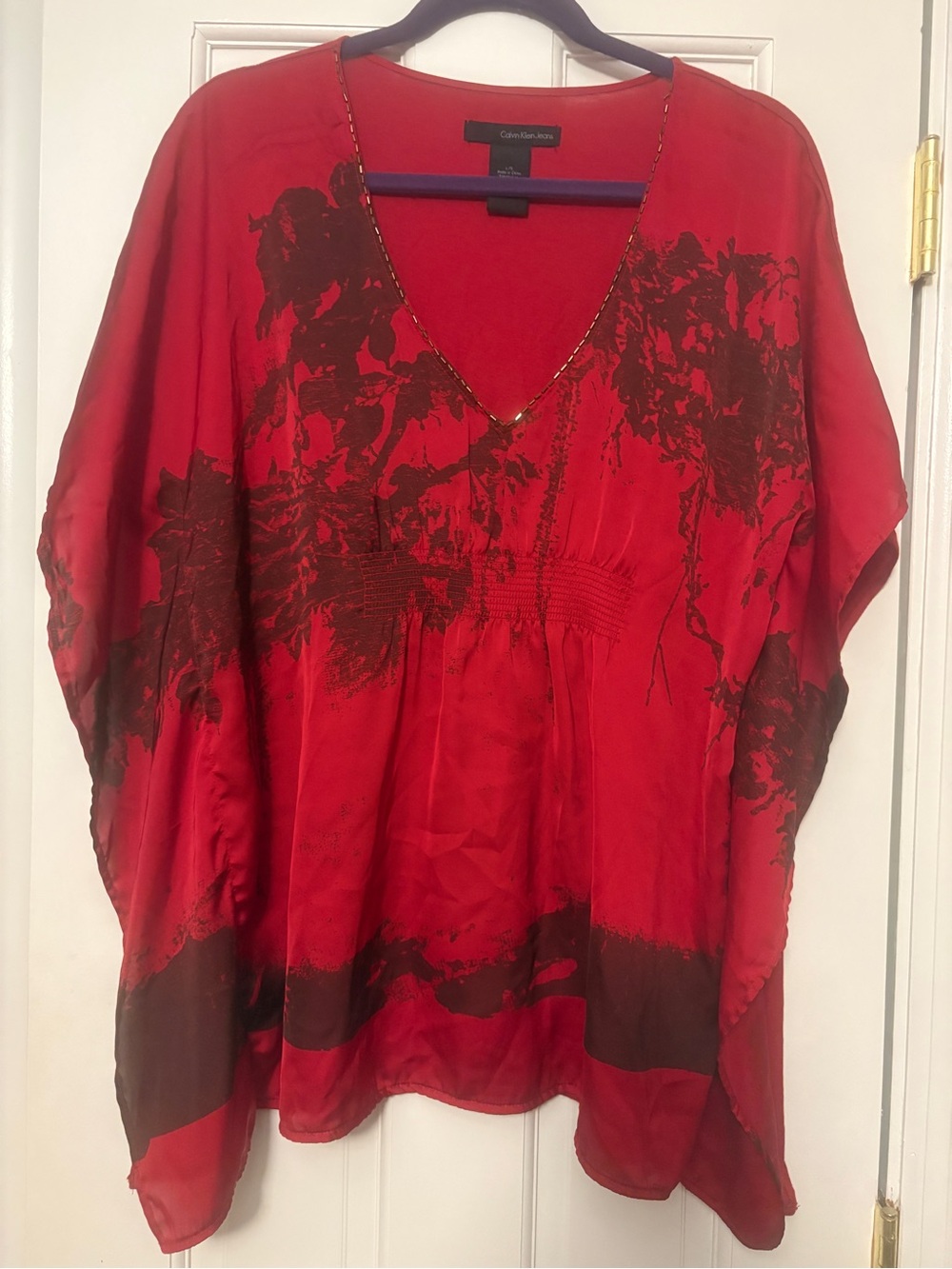 Calvin Klein Jeans Red V-Neck Floral-Print Tunic